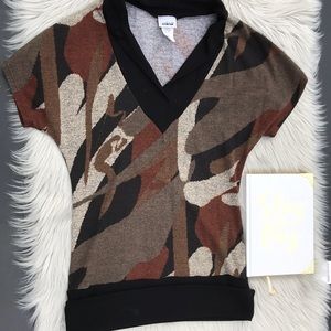 Marble Brown & Black V Neck Blouse